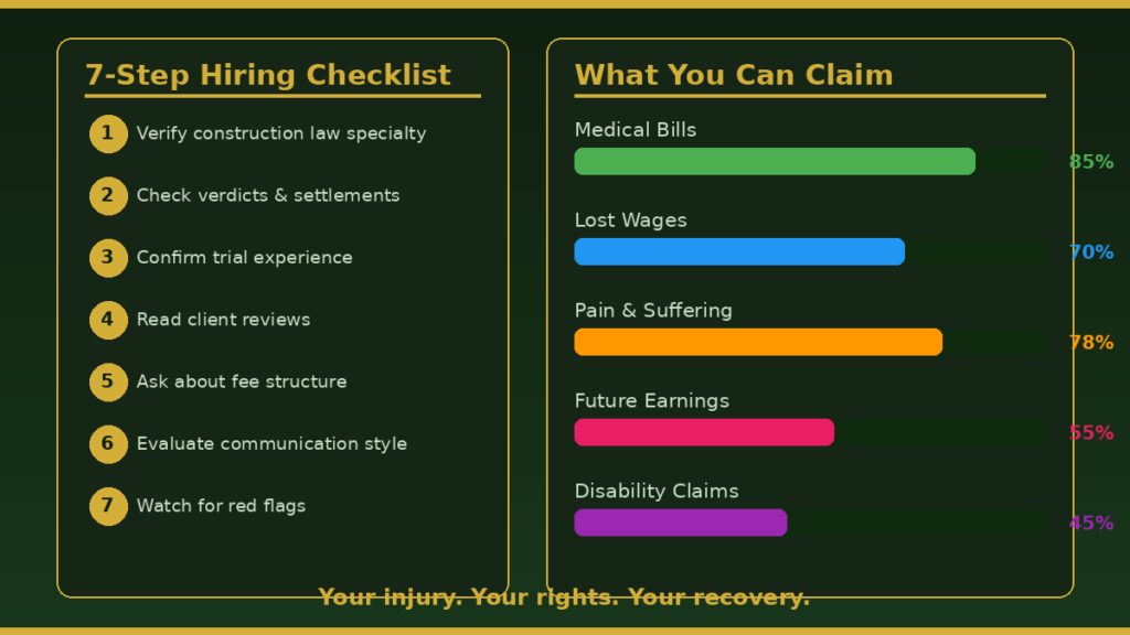 7-step checklist for hiring a construction accident lawyer and types of compensation you can claim